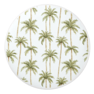 Bouton De Porte En Céramique Palmiers blancs verts tropicaux