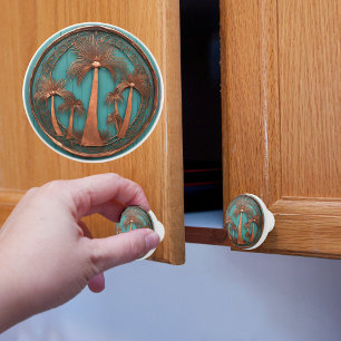 Bouton De Porte En Céramique Palmiers en cuivre