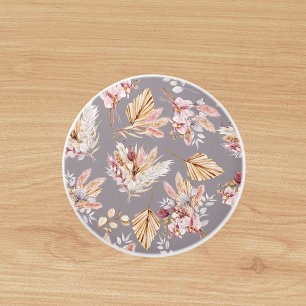 Bouton De Porte En Céramique Pampas herbe beige rose gris motif floral