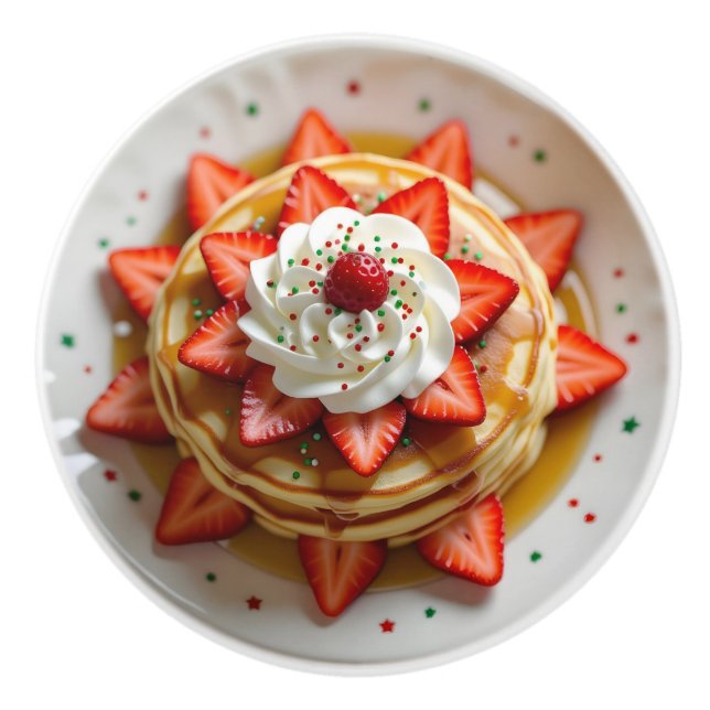 Bouton De Porte En Céramique Pancakes with Whipped Cream & Christmas Sprinkles (Devant)