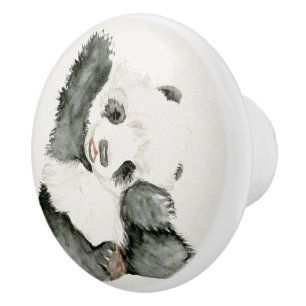 Bouton De Porte En Céramique Panda de bébé   mignon et velu
