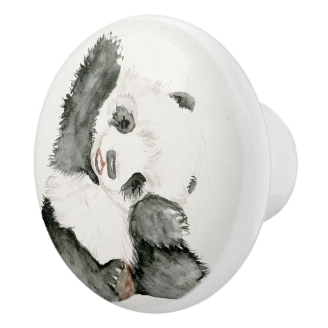 Bouton De Porte En Céramique Panda de bébé | mignon et velu (Droite)