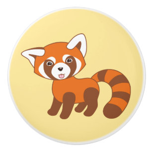 Bouton De Porte En Céramique Panda rouge mignon sur jaune
