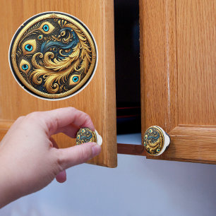 Bouton De Porte En Céramique Paon dans un cadre