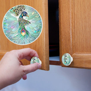Bouton De Porte En Céramique Paon en Verre Brisé