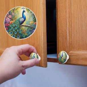 Bouton De Porte En Céramique Paon Fier