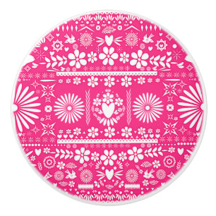 Bouton De Porte En Céramique Papier espagnol blanc rose chaud picado mexicain