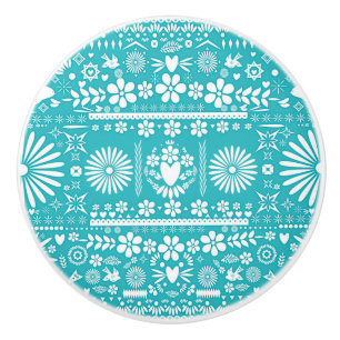 Bouton De Porte En Céramique Papier espagnol turquoise sarcelle blanc picado me