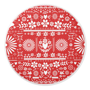 Bouton De Porte En Céramique Papier mexicain Picado Red & White Cut Papier espa