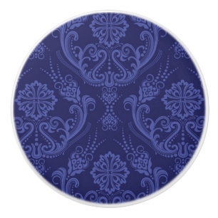 Bouton De Porte En Céramique Papier peint floral bleu de luxe de damassé