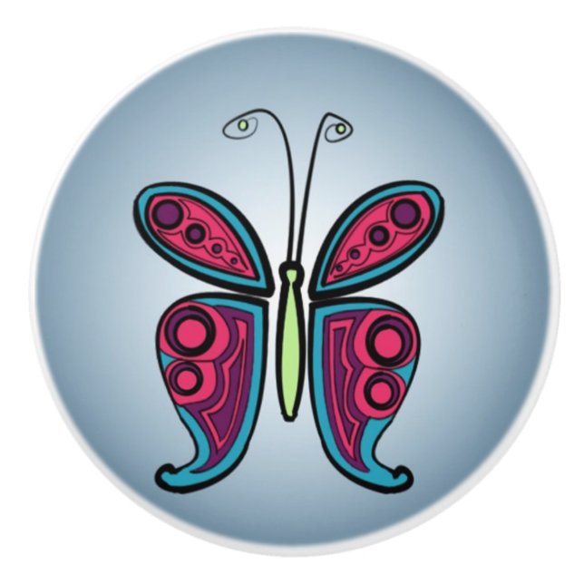 Bouton De Porte En Céramique Papillon (Devant)