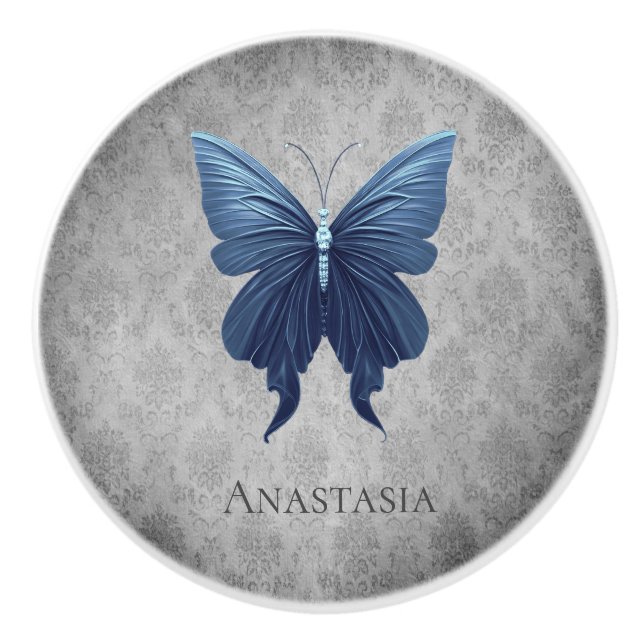 Bouton De Porte En Céramique Papillon à bijoux bleu (Devant)