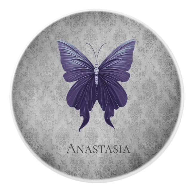 Bouton De Porte En Céramique Papillon à bijoux pourpre (Devant)