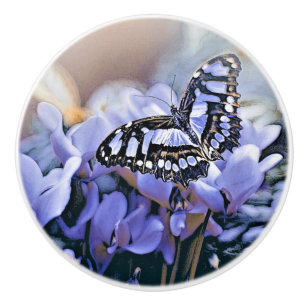 Bouton De Porte En Céramique Papillon bleu