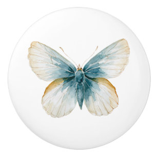 Bouton De Porte En Céramique Papillon crème bleu jaune or