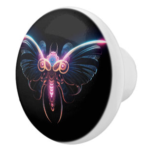 Bouton De Porte En Céramique Papillon Cyberpunk Néon
