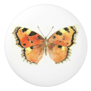 Bouton De Porte En Céramique Papillon d'aquarelle orange