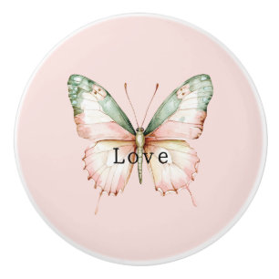 Bouton De Porte En Céramique Papillon de menthe rose sucré