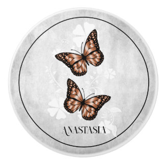 Bouton De Porte En Céramique Papillon en cuivre floral cercueil personnalisé
