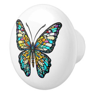 Bouton De Porte En Céramique Papillon en verre coloré personnalisé