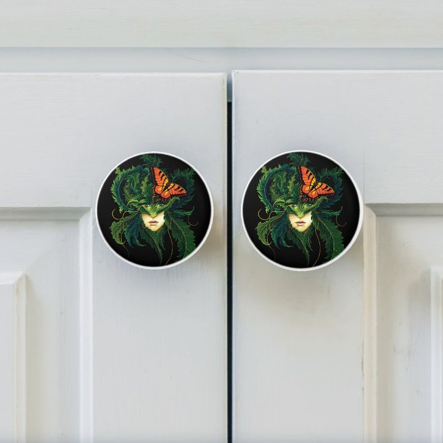 Bouton De Porte En Céramique Papillon Feuille vert Dryad (Créateur téléchargé)