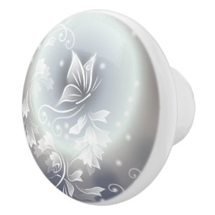 Bouton De Porte En Céramique Papillon Floral Gris Bleu Animal Fantastique