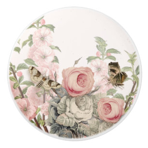 Bouton De Porte En Céramique Papillon français vintage Blush Pink Folial