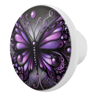 Bouton De Porte En Céramique Papillon gothique blanc violet noir couleur