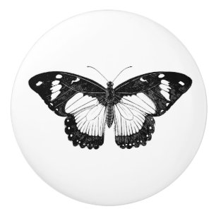 Bouton De Porte En Céramique Papillon gris et noir