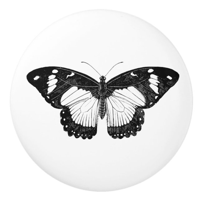 Bouton De Porte En Céramique Papillon gris et noir (Devant)