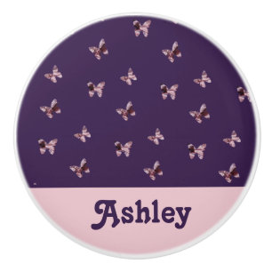 Bouton De Porte En Céramique Papillon Motif Belle Feminine Rose Animal