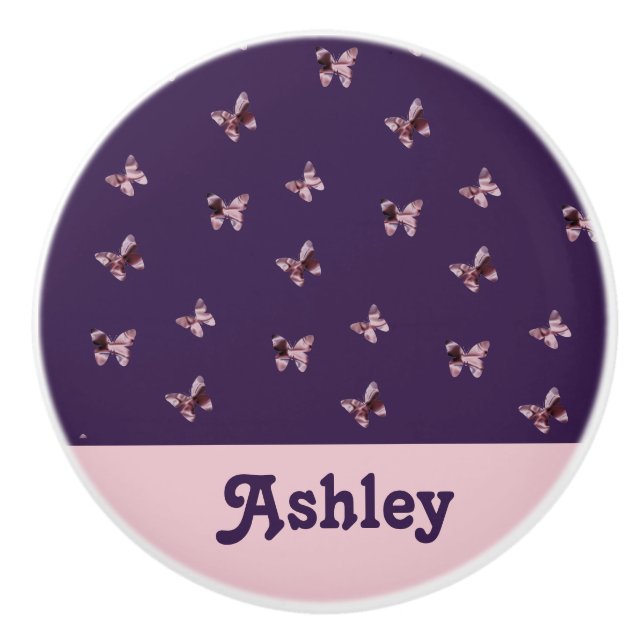 Bouton De Porte En Céramique Papillon Motif Belle Feminine Rose Animal (Devant)