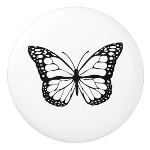 Bouton De Porte En Céramique Papillon noir et blanc