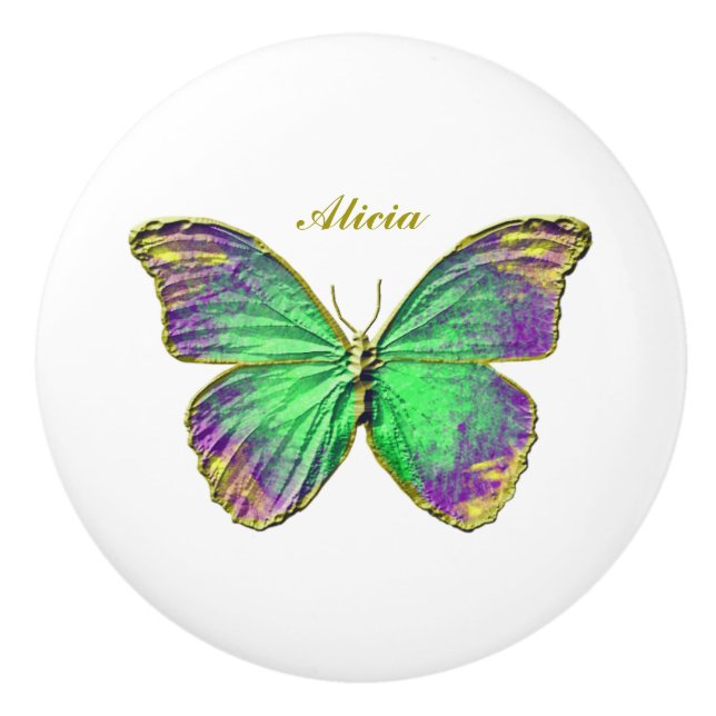 Bouton De Porte En Céramique Papillon Nom personnalisé Emerald Purple Ceramic K (Devant)
