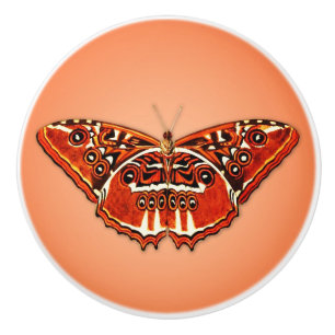 Bouton De Porte En Céramique Papillon orange, noir et blanc