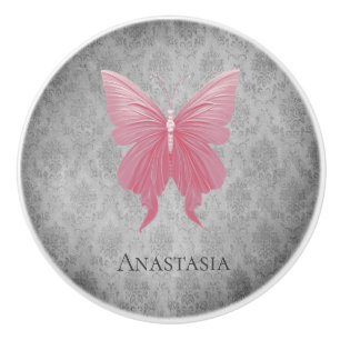 Bouton De Porte En Céramique Papillon rose bijoux