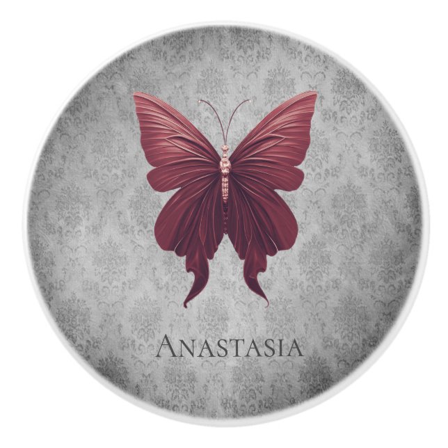 Bouton De Porte En Céramique Papillon rouge à bijoux (Devant)