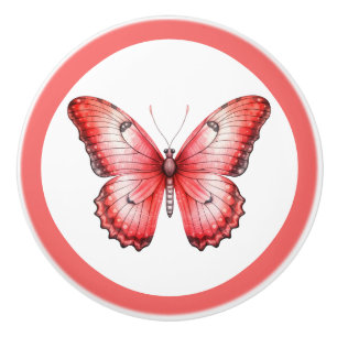 Bouton De Porte En Céramique Papillon rouge moderne jolie brune de tiroir fille