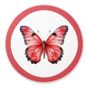 Bouton De Porte En Céramique Papillon rouge moderne jolie brune de tiroir fille