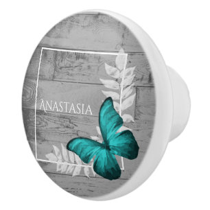Bouton De Porte En Céramique Papillon turquoise Rustique Personnalisé Ceramic K
