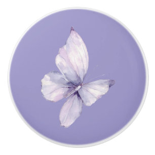 Bouton De Porte En Céramique Papillon Violet Lavande