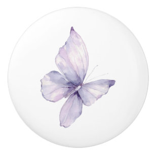 Bouton De Porte En Céramique Papillon Violet Lavande Blanc