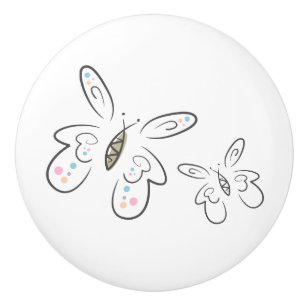Bouton De Porte En Céramique Papillons