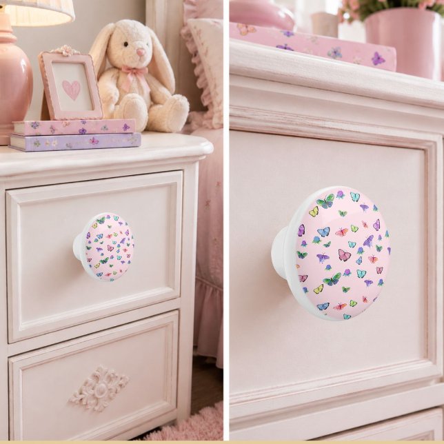 Bouton De Porte En Céramique Papillons Aquarelle Avec Hydrangeas (Créateur téléchargé)