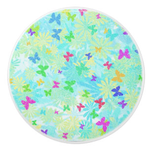 Bouton De Porte En Céramique Papillons et marguerites colorés par Shirley Taylo