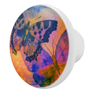 Bouton De Porte En Céramique Papillons peints