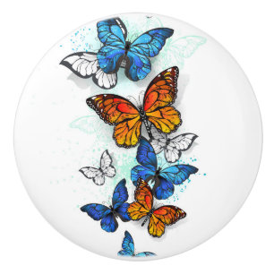 Bouton De Porte En Céramique Papillons volants Morpho et Monarch
