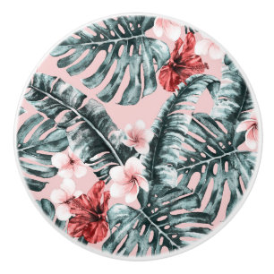 Bouton De Porte En Céramique Paradis Rose Île Tropicale Florale Botanique