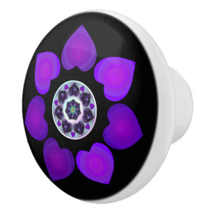 Bouton De Porte En Céramique Parapluie violet & coeurs .7