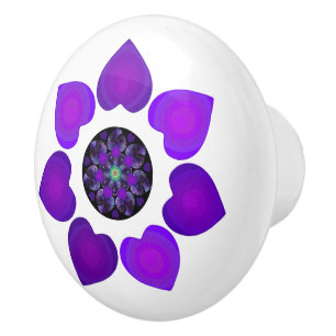 Bouton De Porte En Céramique Parapluie violet & coeurs .7